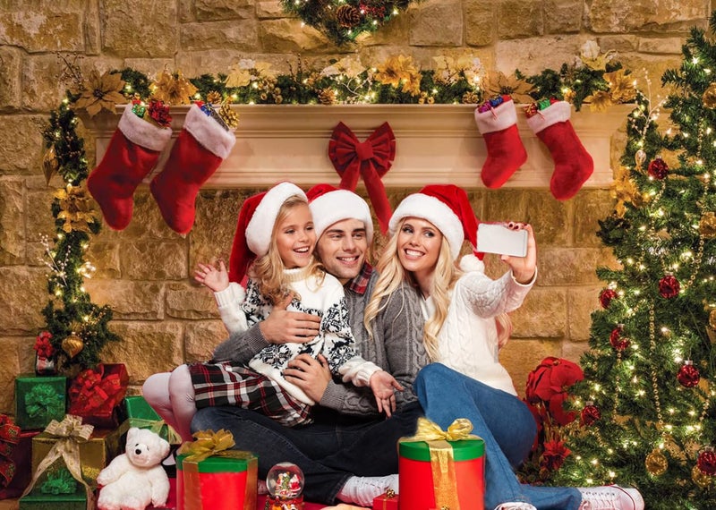 CYLYH 7x5ft Christmas Backdrops Christmas Fireplace Theme Backdrop Tree Sock Decorations for Xmas Party Supplies Photo Background Pictures Banner - Image 2